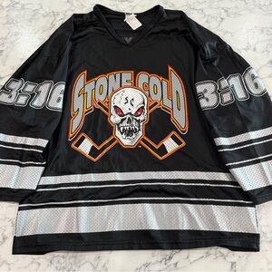 Stone Cold 3:16 Hockey Jersey - Black with White & Orange Accents 2X Vintage